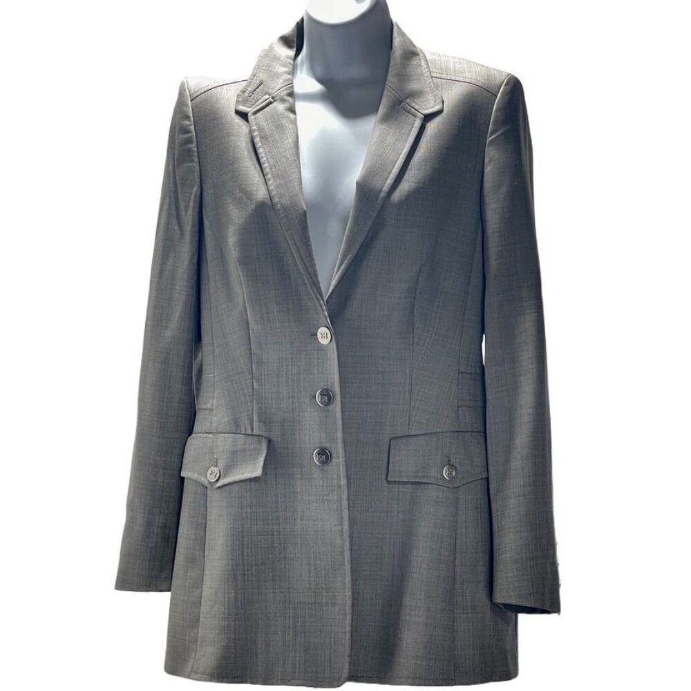 ESCADA Jacket Taupe Plaid Tailored Coastal Cowgirl Long Blazer Women's 6